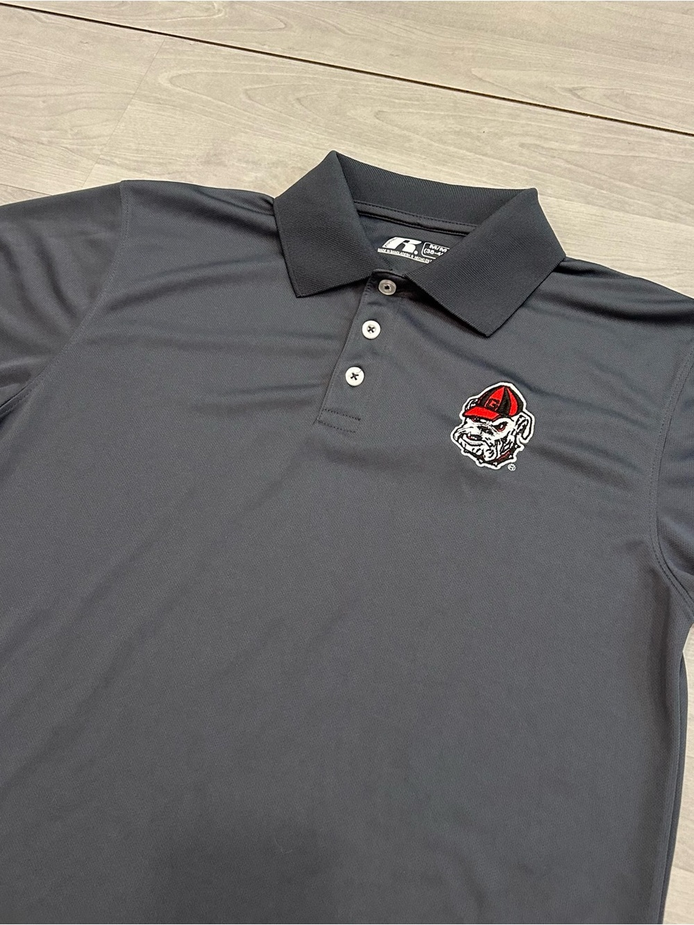 Georgia Bulldogs Russell Athletic Polo Shirt Mens M Gray UGA Embroidered